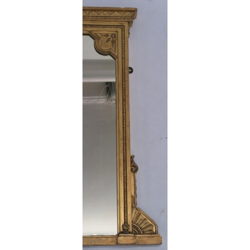 63 - A 19TH CENTURY GILTWOOD AND GESSO OVERMANTLE MIRROR