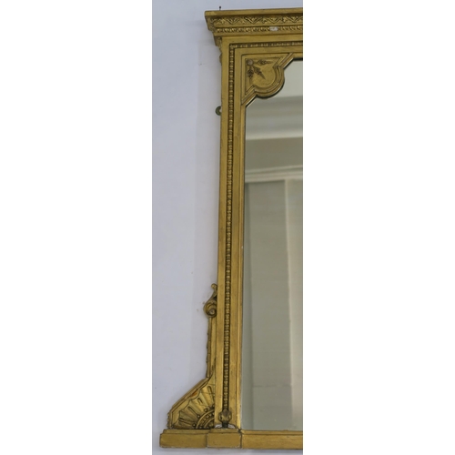 63 - A 19TH CENTURY GILTWOOD AND GESSO OVERMANTLE MIRROR