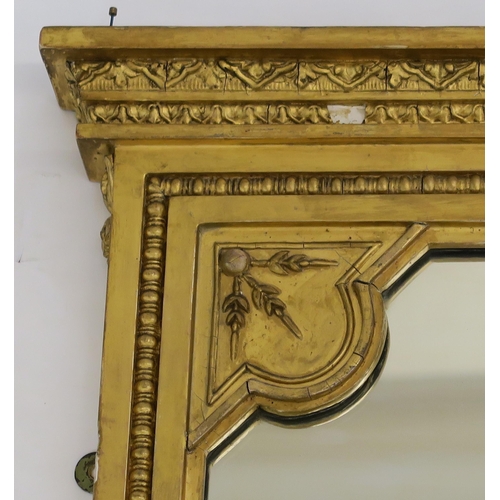 63 - A 19TH CENTURY GILTWOOD AND GESSO OVERMANTLE MIRROR