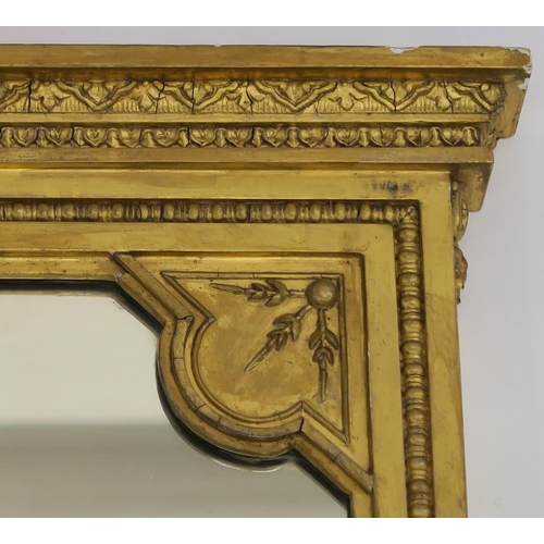 63 - A 19TH CENTURY GILTWOOD AND GESSO OVERMANTLE MIRROR