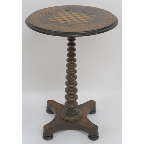 71 - A VICTORIAN INLAID  ROSEWOOD  CIRCULAR GAMES TABLE