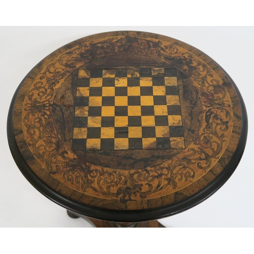 71 - A VICTORIAN INLAID  ROSEWOOD  CIRCULAR GAMES TABLE