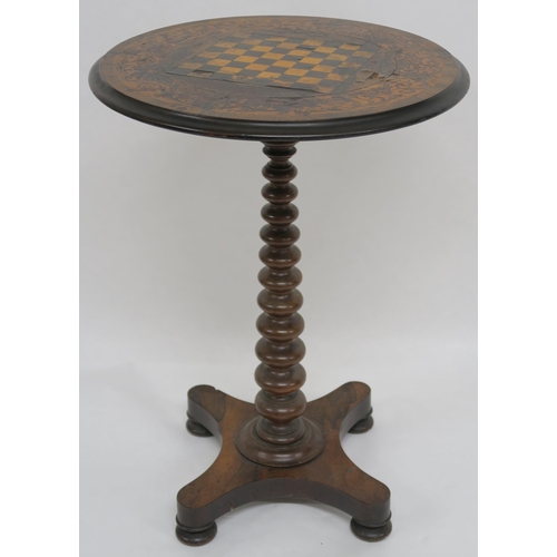 71 - A VICTORIAN INLAID  ROSEWOOD  CIRCULAR GAMES TABLE