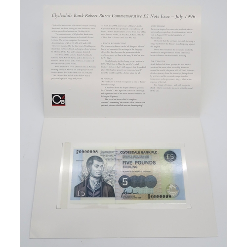 531 - A lot consisting commemorative Clydesdale Bank £5 notes (5) and commemorative coins