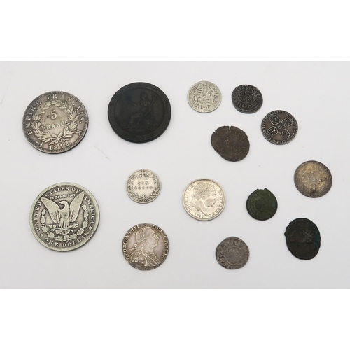 534 - A George II silver sixpence together with assorted British, American and Roman coins