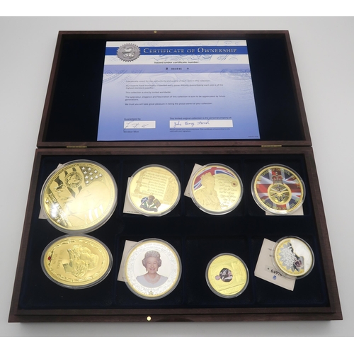 537 - A collection of gold plated commemorative coins etc