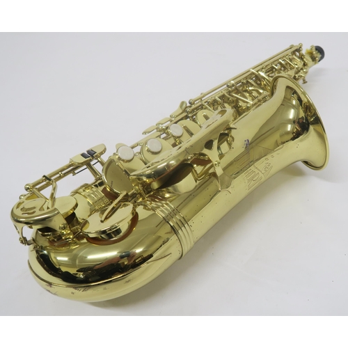 547 - An alto saxophone, The Horn by Trevor J. James & Co serial number TO7558, in brass gold lacquere... 