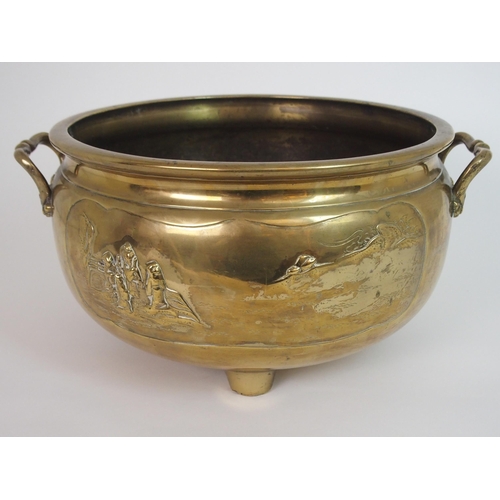 143 - A LARGE CHINESE BRASS TWO HANDLED JARDINIERE