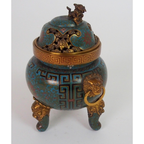 157 - A CHINESE CLOISONNE INCENSE BURNER AND COVER