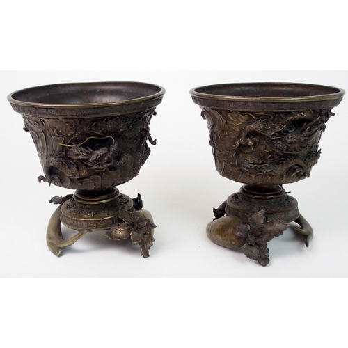 173 - A PAIR OF CHINESE BRONZE JARDINIERES ON STANDS