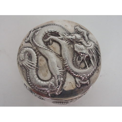 203 - A CHINESE SILVER CIRCULAR BOX