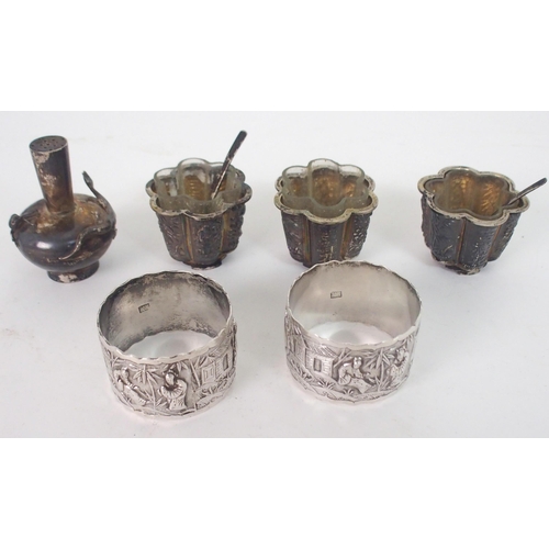 210 - THREE CHINESE SILVER SALT CELLARS