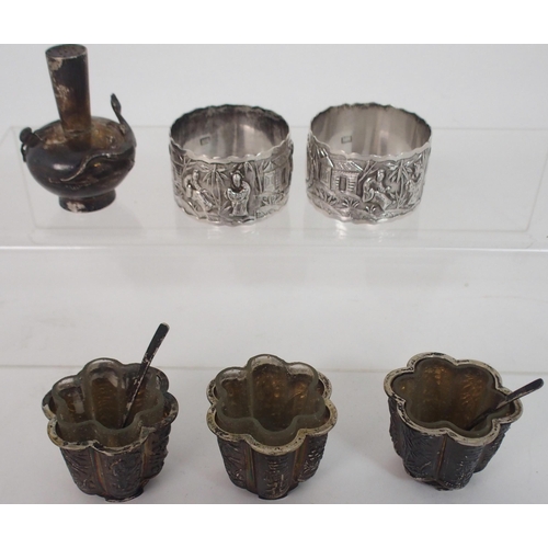 210 - THREE CHINESE SILVER SALT CELLARS