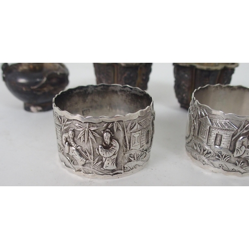 210 - THREE CHINESE SILVER SALT CELLARS