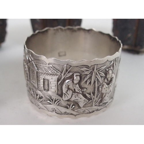 210 - THREE CHINESE SILVER SALT CELLARS