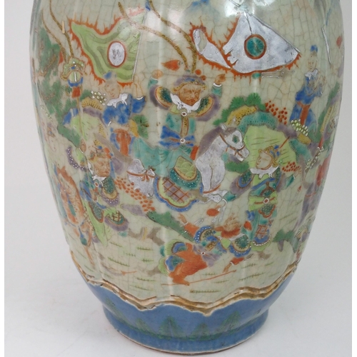 216 - A LARGE CANTON CRACKLEWARE LOBED VASE