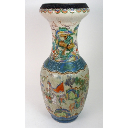 216 - A LARGE CANTON CRACKLEWARE LOBED VASE