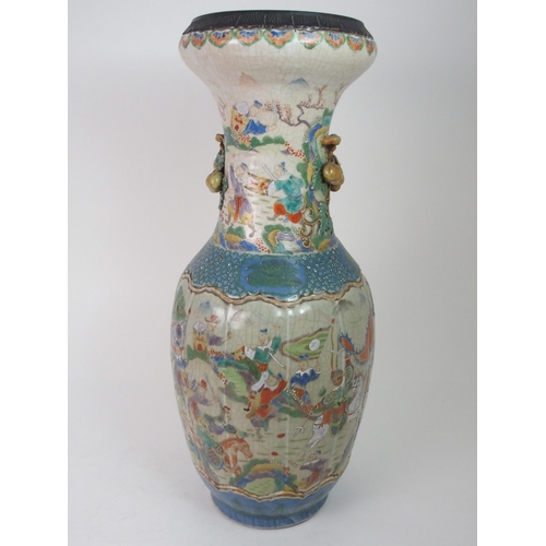 216 - A LARGE CANTON CRACKLEWARE LOBED VASE