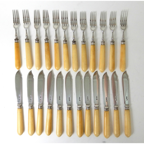 260 - A TWENTY FOUR PIECE SILVER AND BONE HANDLED FISH CUTLERY SET