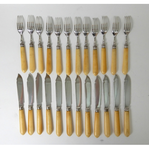 260 - A TWENTY FOUR PIECE SILVER AND BONE HANDLED FISH CUTLERY SET