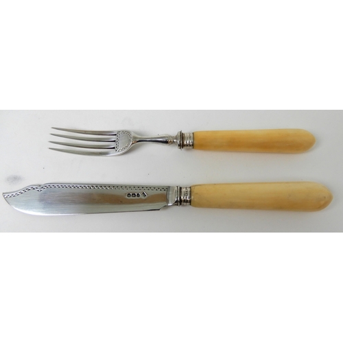 260 - A TWENTY FOUR PIECE SILVER AND BONE HANDLED FISH CUTLERY SET