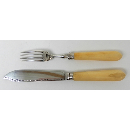 260 - A TWENTY FOUR PIECE SILVER AND BONE HANDLED FISH CUTLERY SET