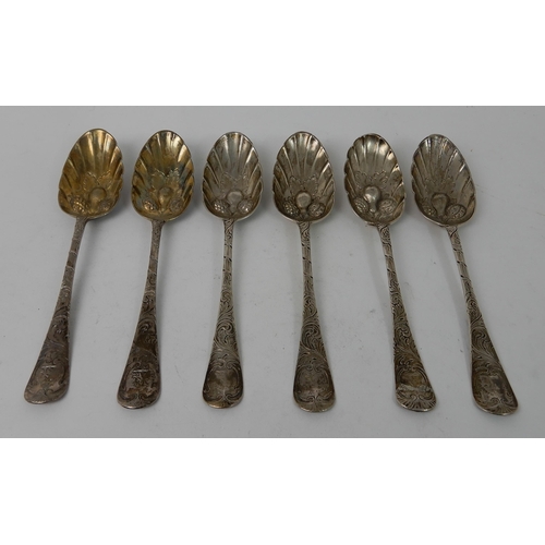 267 - A SET OF SIX ANTIQUE SILVER BERRY SPOONS