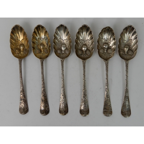 267 - A SET OF SIX ANTIQUE SILVER BERRY SPOONS