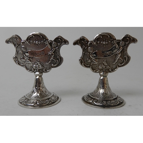 271 - A PAIR OF SILVER MENU HOLDERS