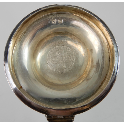 303 - AN EDWARDIAN SILVER LIDDED ALE JUG