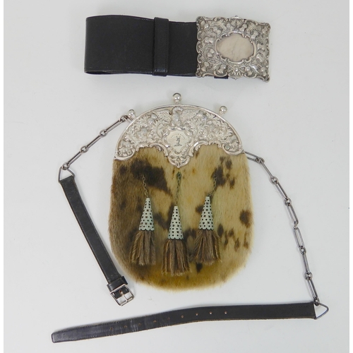 324 - A SEALSKIN AND SILVER PLATE SPORRAN