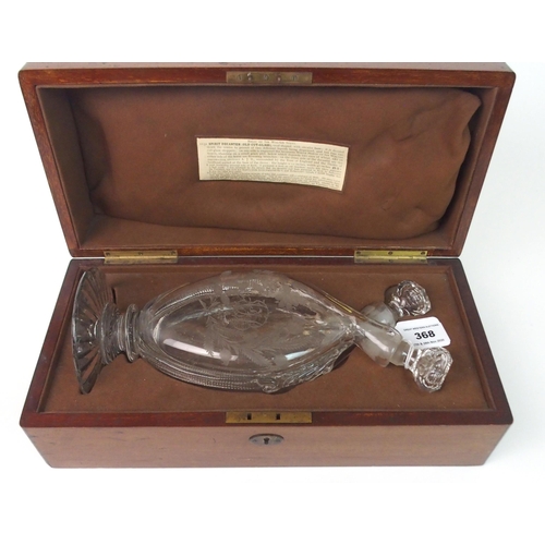 368 - A 19th CENTURY CUT AND ETCHED TWIN NECK SPIRIT DECANTER