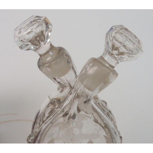 368 - A 19th CENTURY CUT AND ETCHED TWIN NECK SPIRIT DECANTER