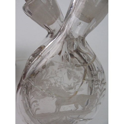 368 - A 19th CENTURY CUT AND ETCHED TWIN NECK SPIRIT DECANTER