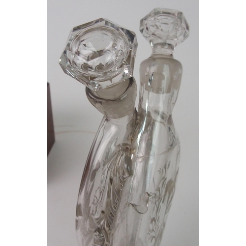 368 - A 19th CENTURY CUT AND ETCHED TWIN NECK SPIRIT DECANTER