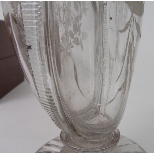 368 - A 19th CENTURY CUT AND ETCHED TWIN NECK SPIRIT DECANTER