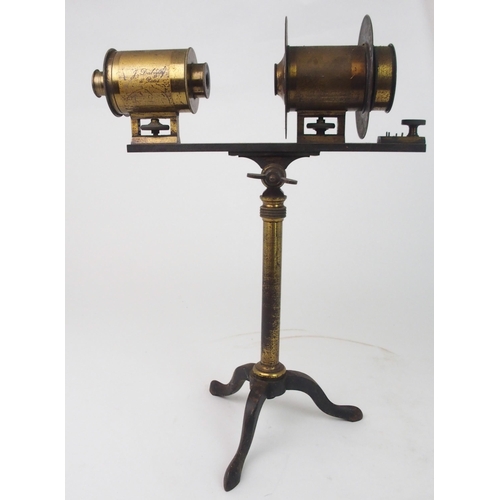 371 - A VINTAGE FRENCH BRASS PROJECTING MICROSCOPE