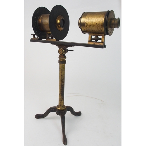 371 - A VINTAGE FRENCH BRASS PROJECTING MICROSCOPE