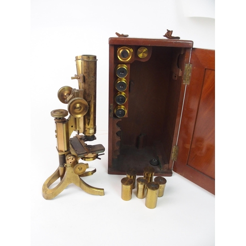 372 - A VICTORIAN BRASS MICROSCOPE BY J SWIFT AND SON