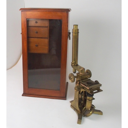 377 - A VICTORIAN BRASS MICROSCOPE BY A. ROSS  LONDON