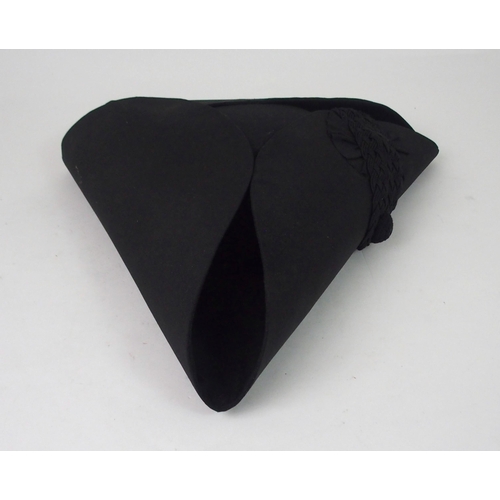 390 - A BLACK TRICORN HAT