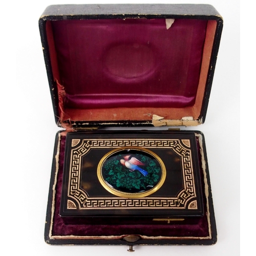 397 - A 19TH CENTURY TORTOISESHELL AND ENAMEL BIRD AUTOMATON MUSIC BOX