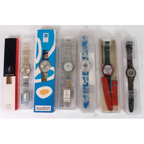 415 - FIVE VARIOUS OLYMPIC SWATCH WATCHES