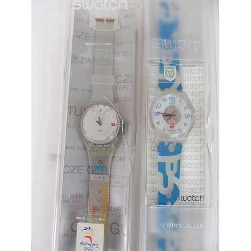 415 - FIVE VARIOUS OLYMPIC SWATCH WATCHES