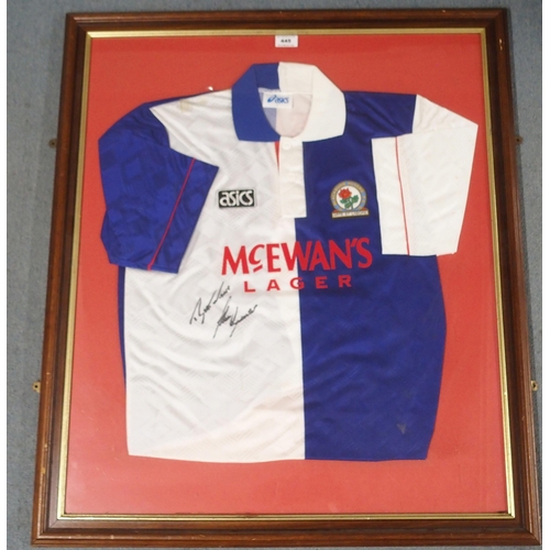 445 - A BLUE AND WHITE BLACKBURN ROVERS SHORT-SLEEVED SHIRT