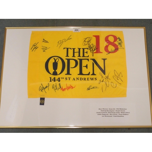 455 - AN AUTOGRAPHED 18TH HOLE FLAG