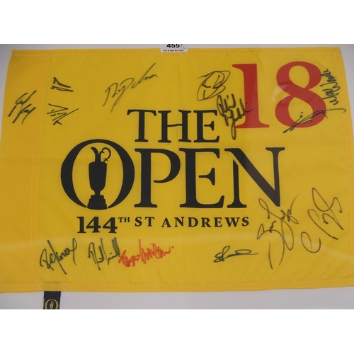 455 - AN AUTOGRAPHED 18TH HOLE FLAG