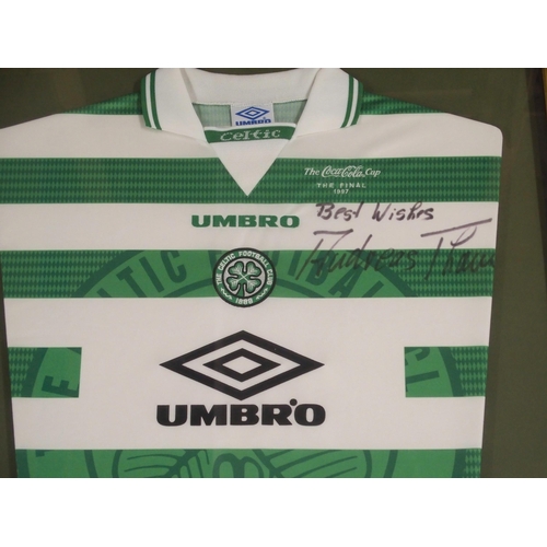 484 - A GREEN AND WHITE CELTIC COCO-COLA LEAGUE CUP FINAL CELTIC SHIRT  1997