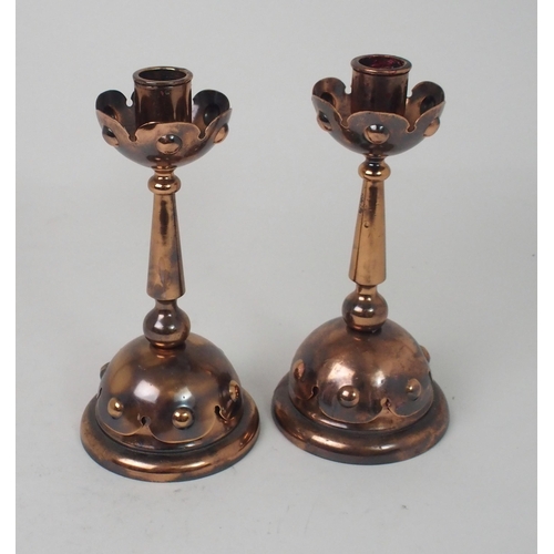 508 - A PAIR OF W.A.S. BENSON STYLE COPPER CANDLESTICKS