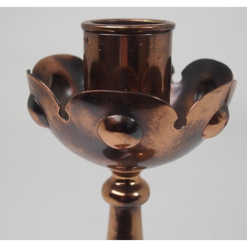 508 - A PAIR OF W.A.S. BENSON STYLE COPPER CANDLESTICKS